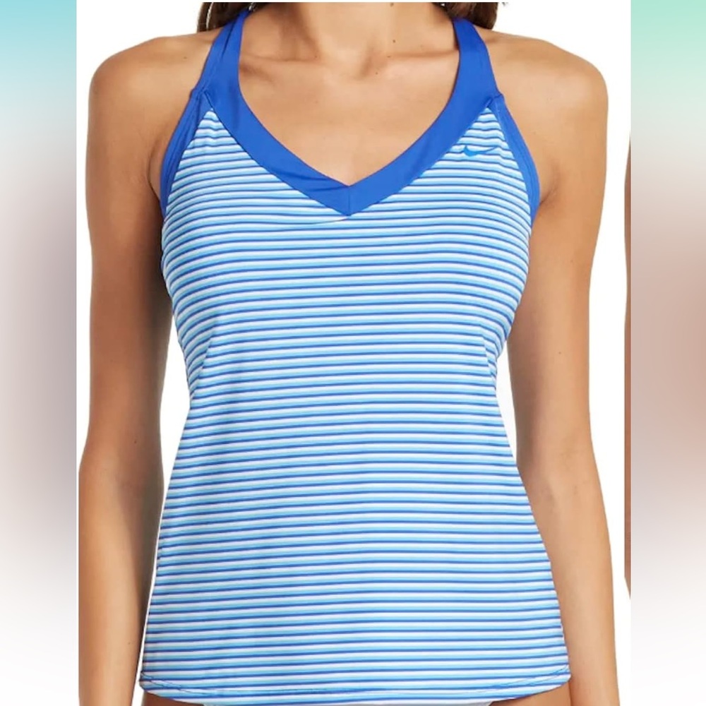 NEW Nike Women's Swim Stripe V-neck Tankini Top in Hyper Royal - size M